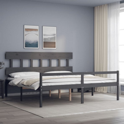 Berkfield Bed Frame with Headboard Grey 200x200 cm Solid Wood | DIY at B&Q