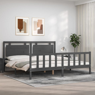 Berkfield Bed Frame with Headboard Grey 200x200 cm Solid Wood