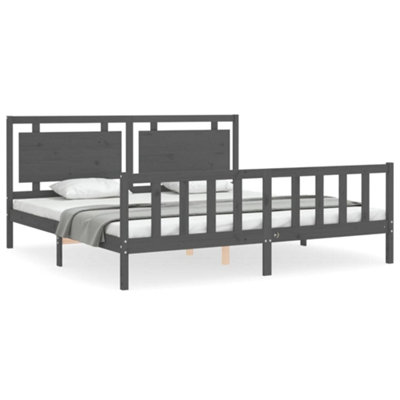 Berkfield Bed Frame with Headboard Grey 200x200 cm Solid Wood