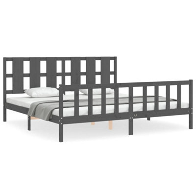 Berkfield Bed Frame with Headboard Grey 200x200 cm Solid Wood