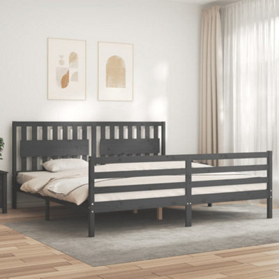 Berkfield Bed Frame with Headboard Grey 200x200 cm Solid Wood