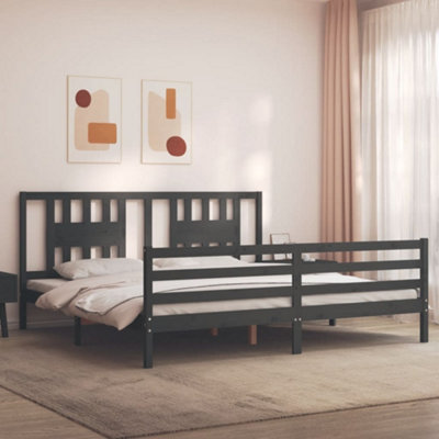 Berkfield Bed Frame with Headboard Grey 200x200 cm Solid Wood