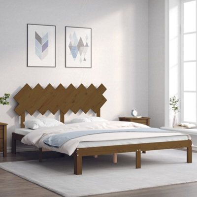 Berkfield Bed Frame with Headboard Honey Brown 160x200 cm Solid Wood ...