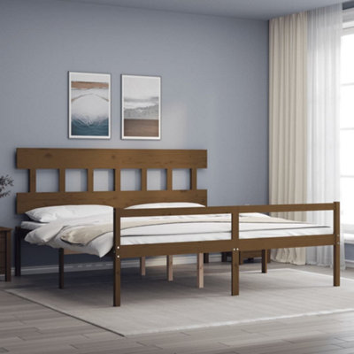 Berkfield Bed Frame with Headboard Honey Brown 200x200 cm Solid Wood