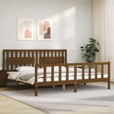 Berkfield Bed Frame with Headboard Honey Brown 200x200 cm Solid Wood