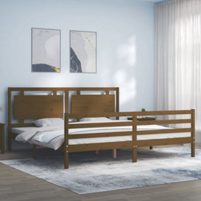 Berkfield Bed Frame with Headboard Honey Brown 200x200 cm Solid Wood
