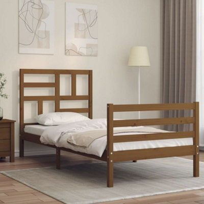 Berkfield Bed Frame with Headboard Honey Brown 90x200 cm Solid Wood ...