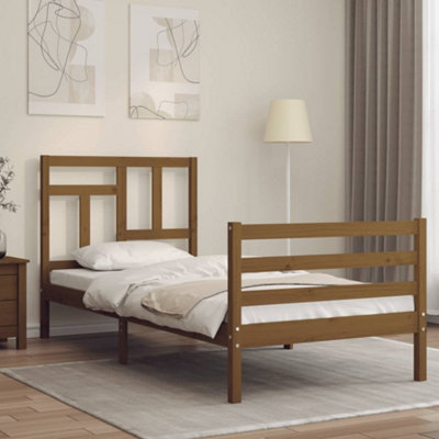 Berkfield Bed Frame with Headboard Honey Brown 90x200 cm Solid Wood ...