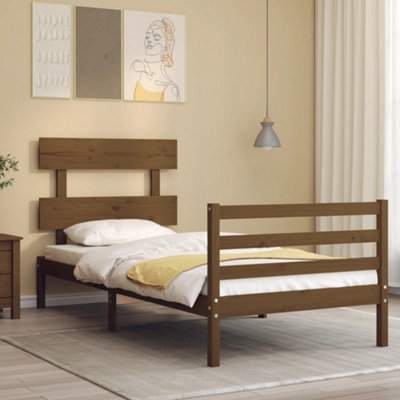 Berkfield Bed Frame with Headboard Honey Brown 90x200 cm Solid Wood ...