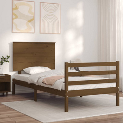 Berkfield Bed Frame with Headboard Honey Brown 90x200 cm Solid Wood ...