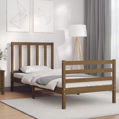 Berkfield Bed Frame with Headboard Honey Brown 90x200 cm Solid Wood ...