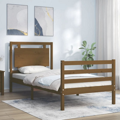 Berkfield Bed Frame with Headboard Honey Brown 90x200 cm Solid Wood ...