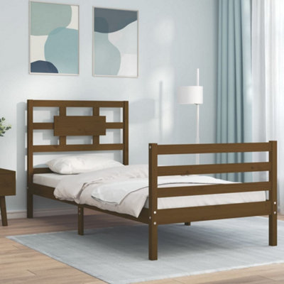 Berkfield Bed Frame with Headboard Honey Brown 90x200 cm Solid Wood ...