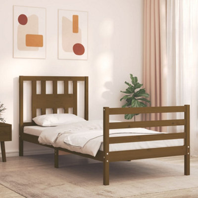 Berkfield Bed Frame with Headboard Honey Brown 90x200 cm Solid Wood ...