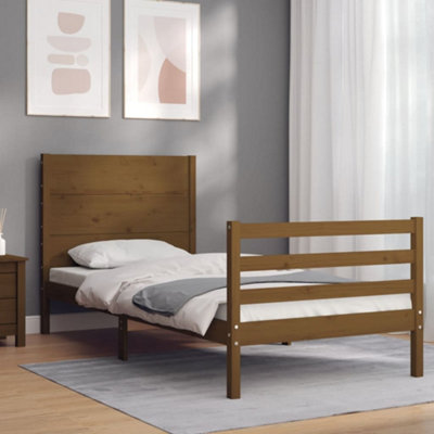 Berkfield Bed Frame with Headboard Honey Brown 90x200 cm Solid Wood ...