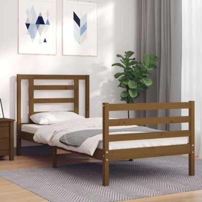 Berkfield Bed Frame with Headboard Honey Brown 90x200 cm Solid Wood ...