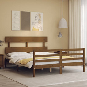 Berkfield Bed Frame with Headboard Honey Brown King Size Solid Wood