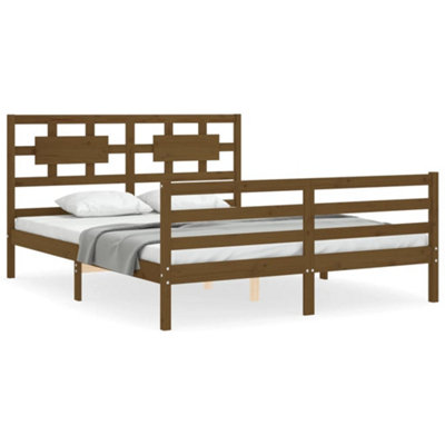 Berkfield Bed Frame with Headboard Honey Brown King Size Solid Wood
