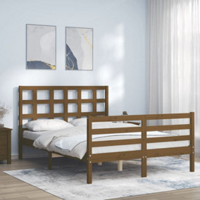 Berkfield Bed Frame with Headboard Honey Brown Small Double Solid Wood