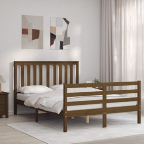 Berkfield Bed Frame with Headboard Honey Brown Small Double Solid Wood