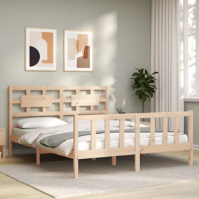 Berkfield Bed Frame with Headboard King Size Solid Wood