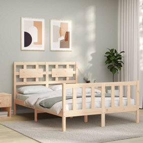 Berkfield Bed Frame with Headboard Small Double Solid Wood