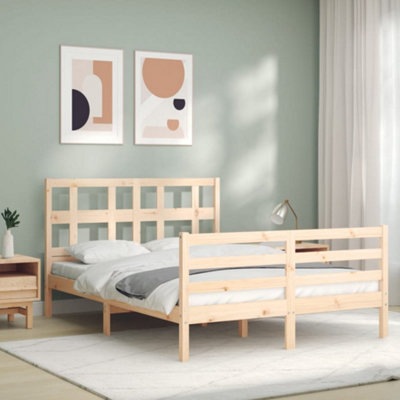 Berkfield Bed Frame with Headboard Small Double Solid Wood