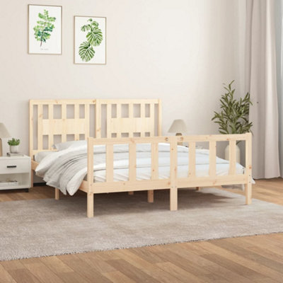 Berkfield Bed Frame with Headboard Solid Wood Pine 150x200 cm King Size ...