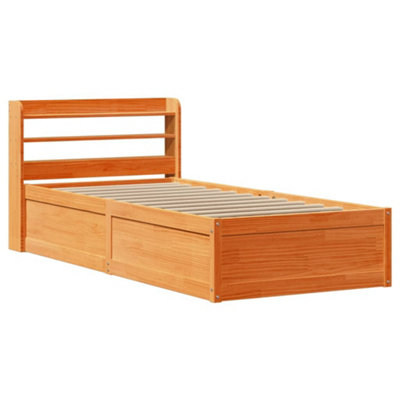 Berkfield Bed Frame with Headboard Wax Brown 100x200 cm Solid Wood Pine