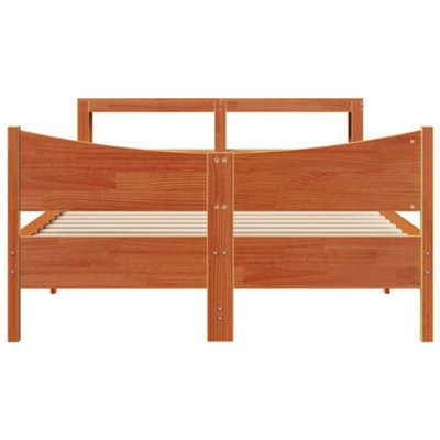 Berkfield Bed Frame with Headboard Wax Brown 135x190 cm Double Solid ...