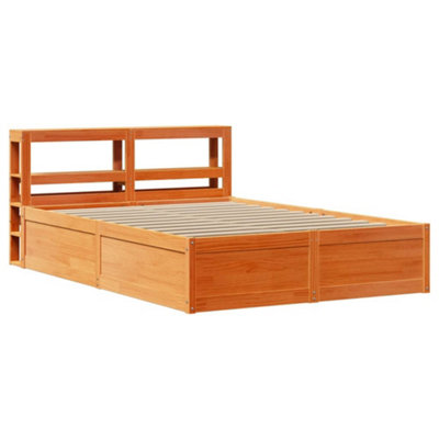 Berkfield Bed Frame with Headboard Wax Brown 140x190 cm Solid Wood Pine