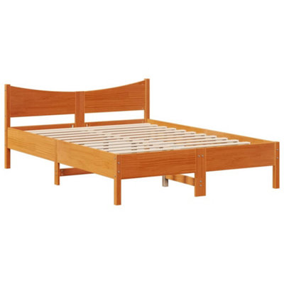 Berkfield Bed Frame with Headboard Wax Brown 140x190 cm Solid Wood Pine