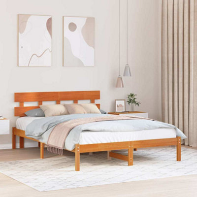 Berkfield Bed Frame with Headboard Wax Brown 160x200 cm Solid Wood Pine