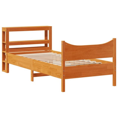 Berkfield Bed Frame with Headboard Wax Brown 90x190 cm Single Solid ...