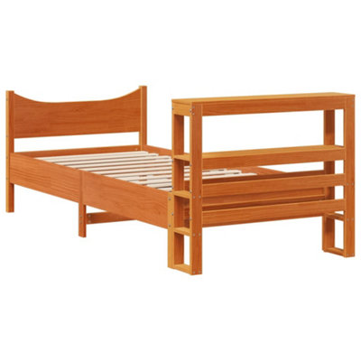 Berkfield Bed Frame with Headboard Wax Brown 90x190 cm Single Solid ...