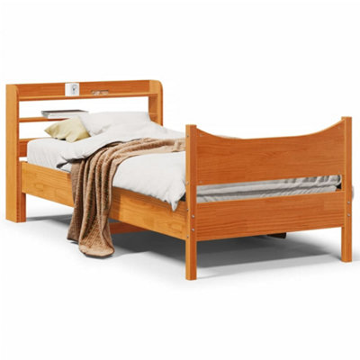 Berkfield Bed Frame with Headboard Wax Brown 90x190 cm Single Solid ...