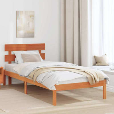 Berkfield Bed Frame with Headboard Wax Brown 90x200 cm Solid Wood Pine