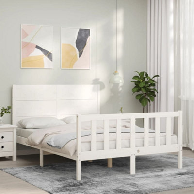 Berkfield Bed Frame with Headboard White 140x190 cm Solid Wood