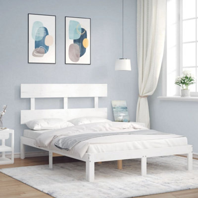 Berkfield Bed Frame with Headboard White 140x190 cm Solid Wood | DIY at B&Q