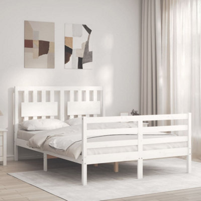 Berkfield Bed Frame with Headboard White 140x190 cm Solid Wood | DIY at B&Q