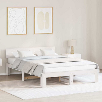 Berkfield Bed Frame with Headboard White 150x200 cm Solid Pine Wood