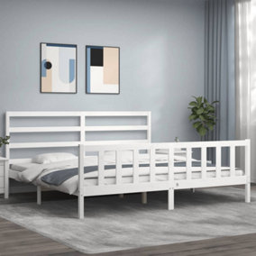 Berkfield Bed Frame with Headboard White 200x200 cm Solid Wood