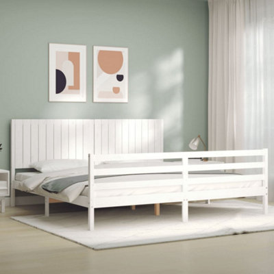 Berkfield Bed Frame with Headboard White 200x200 cm Solid Wood