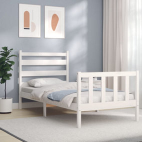 Berkfield Bed Frame with Headboard White 90x190 cm 3FT Single Solid Wood