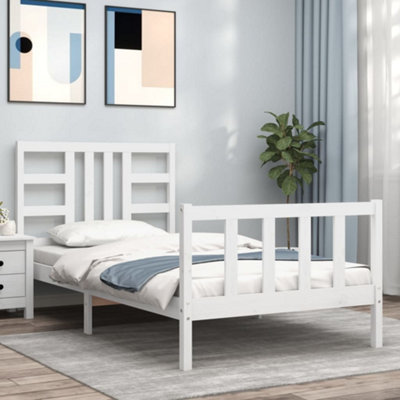 Berkfield Bed Frame with Headboard White 90x190 cm Solid Wood | DIY at B&Q