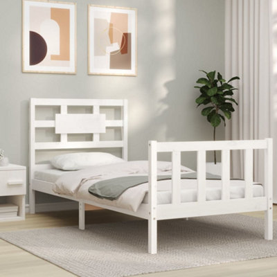 Berkfield Bed Frame with Headboard White 90x200 cm Solid Wood | DIY at B&Q