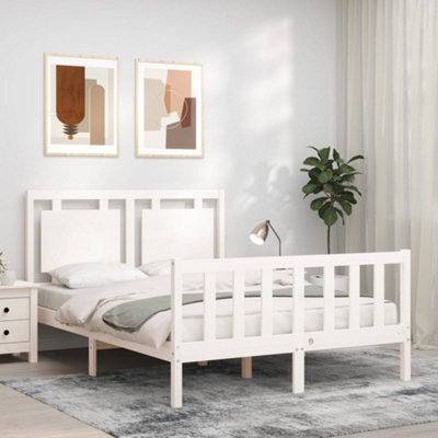 Berkfield Bed Frame with Headboard White Double Solid Wood | DIY at B&Q