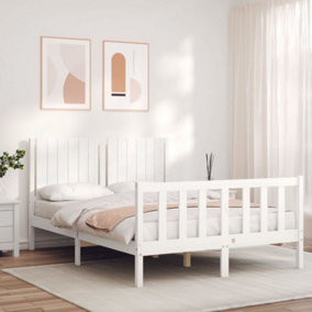 Berkfield Bed Frame with Headboard White Double Solid Wood