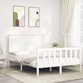 Berkfield Bed Frame with Headboard White Double Solid Wood