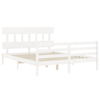Berkfield Bed Frame with Headboard White King Size Solid Wood